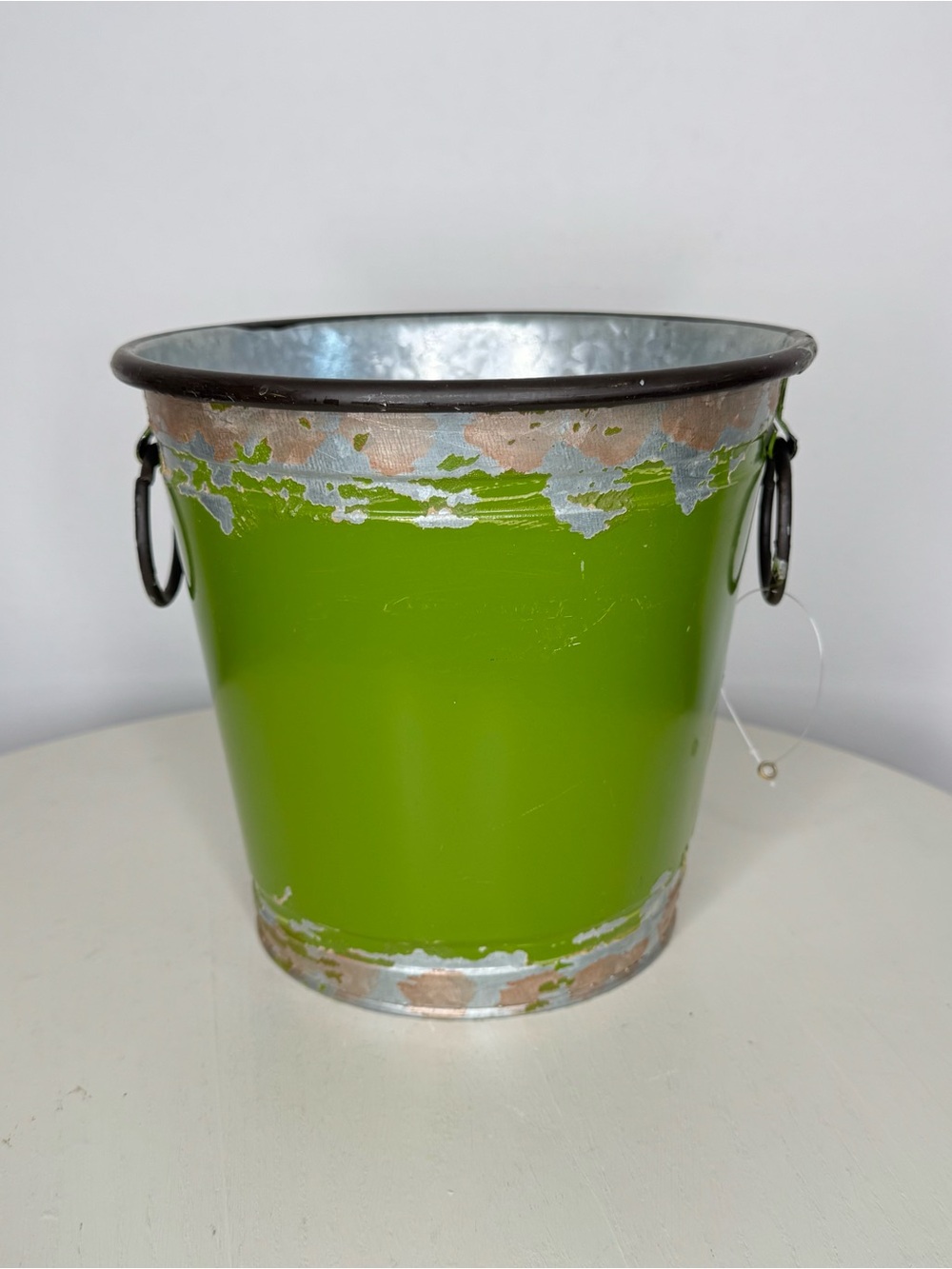 Chippy Green Painted Galvanized Metal Pail Bucket Planter